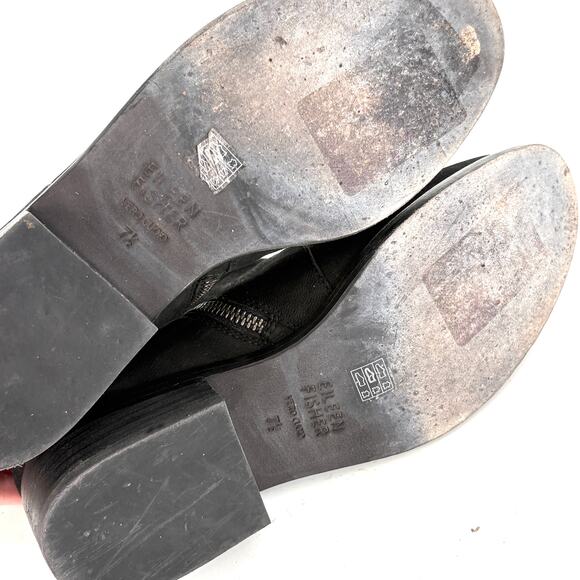 Eileen Fisher Billie Tumbled Nubuck Booties 7.5 Black NWOT Boots Ankle Side Snap - Picture 5 of 8